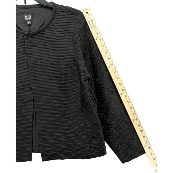 Eileen Fisher Jacket Small Petite Black Silk Texture Magnetic Button Minimalist - Picture 7 of 12
